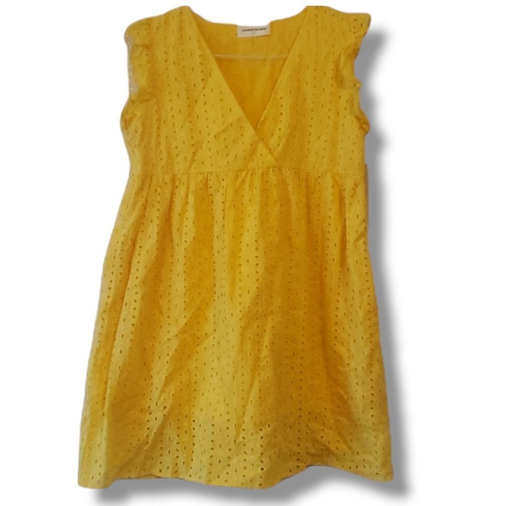 Goodnight Macaroon Womens Yellow‎ V-Cut Cottage Eyelet Dress Size Large NEW